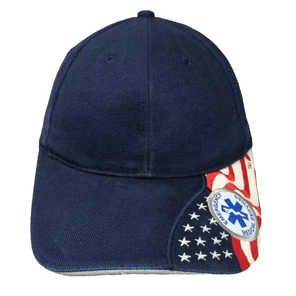 Rock Point Baseball Cap Blue Red OS Slideback EMS Star of Life American Flag Hat